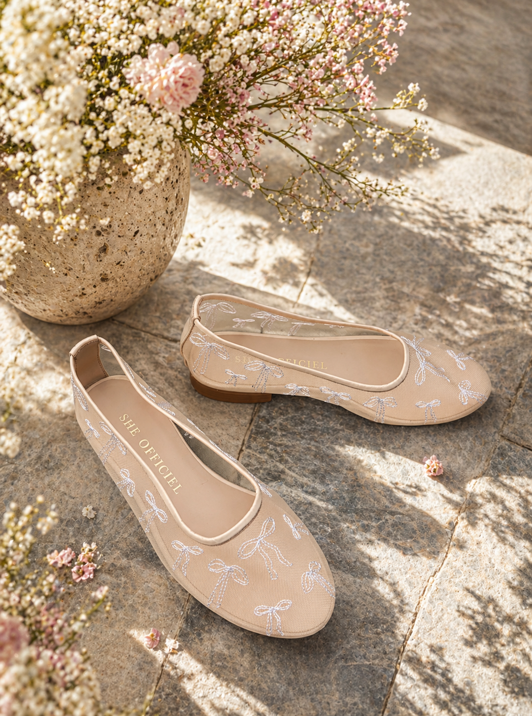 The Coquette Luxury Mesh Ballerina Flats - White