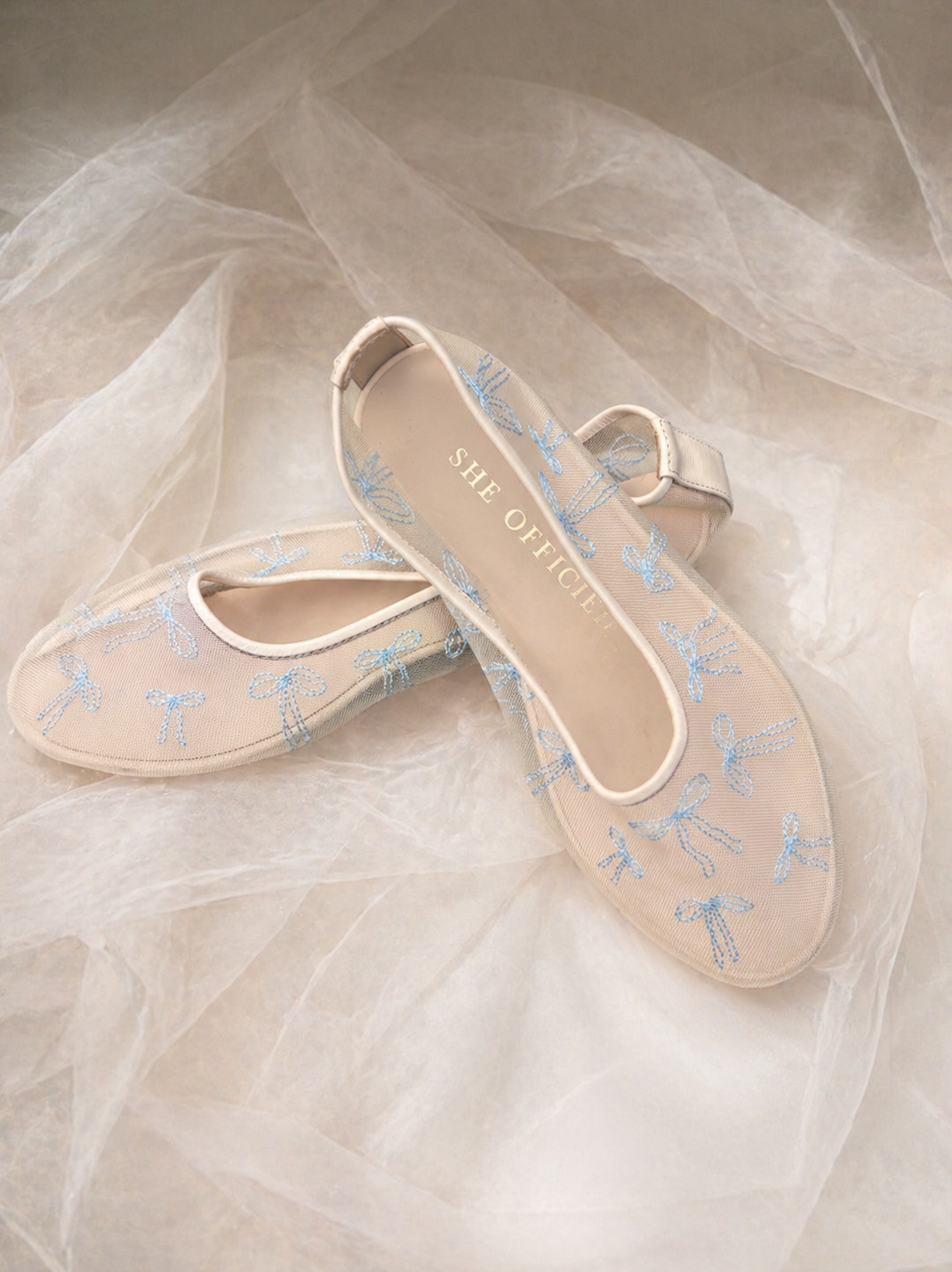 The Coquette Luxury Mesh Ballerina Flats - Baby Blue
