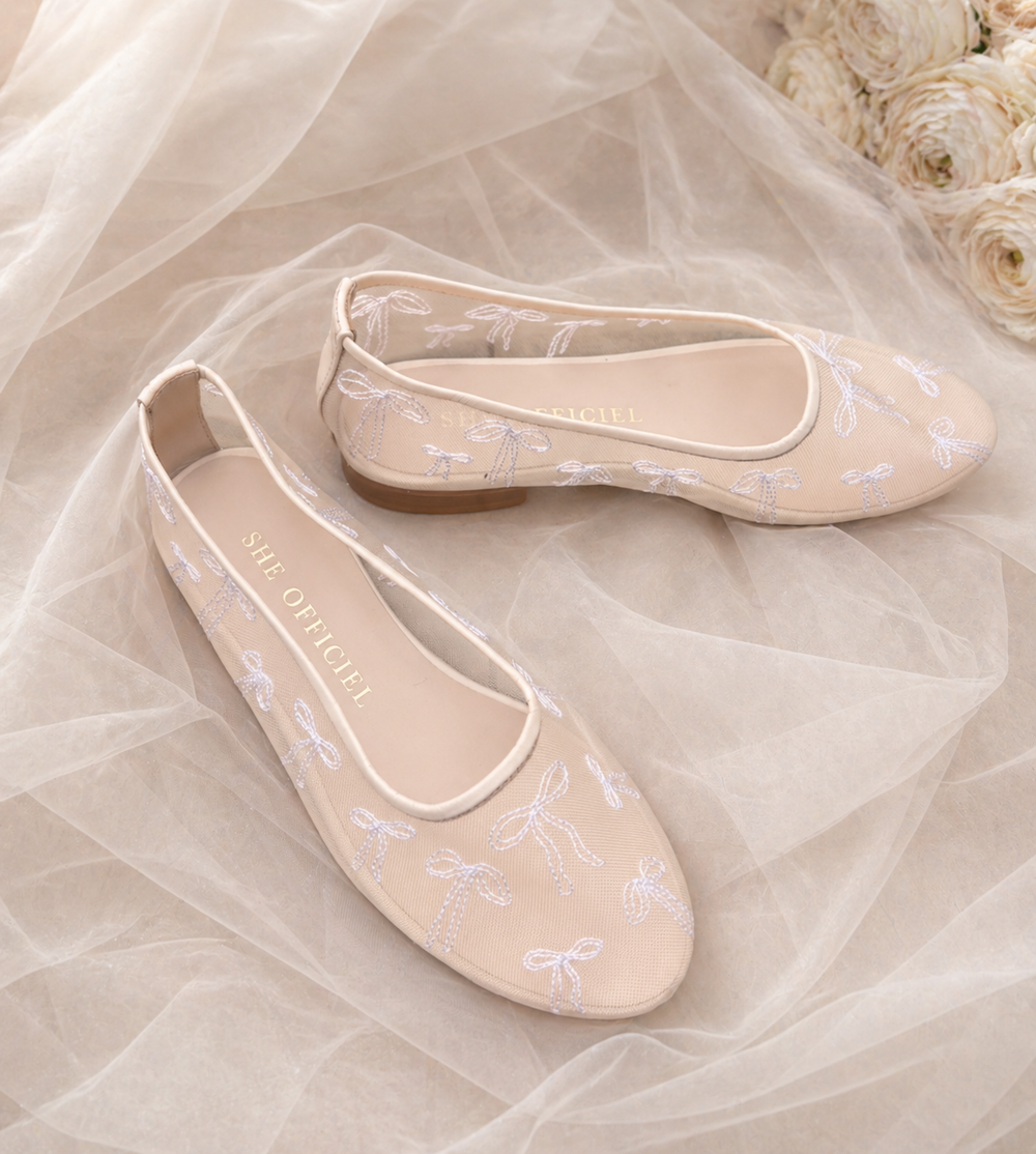 The Coquette Luxury Mesh Ballerina Flats - White