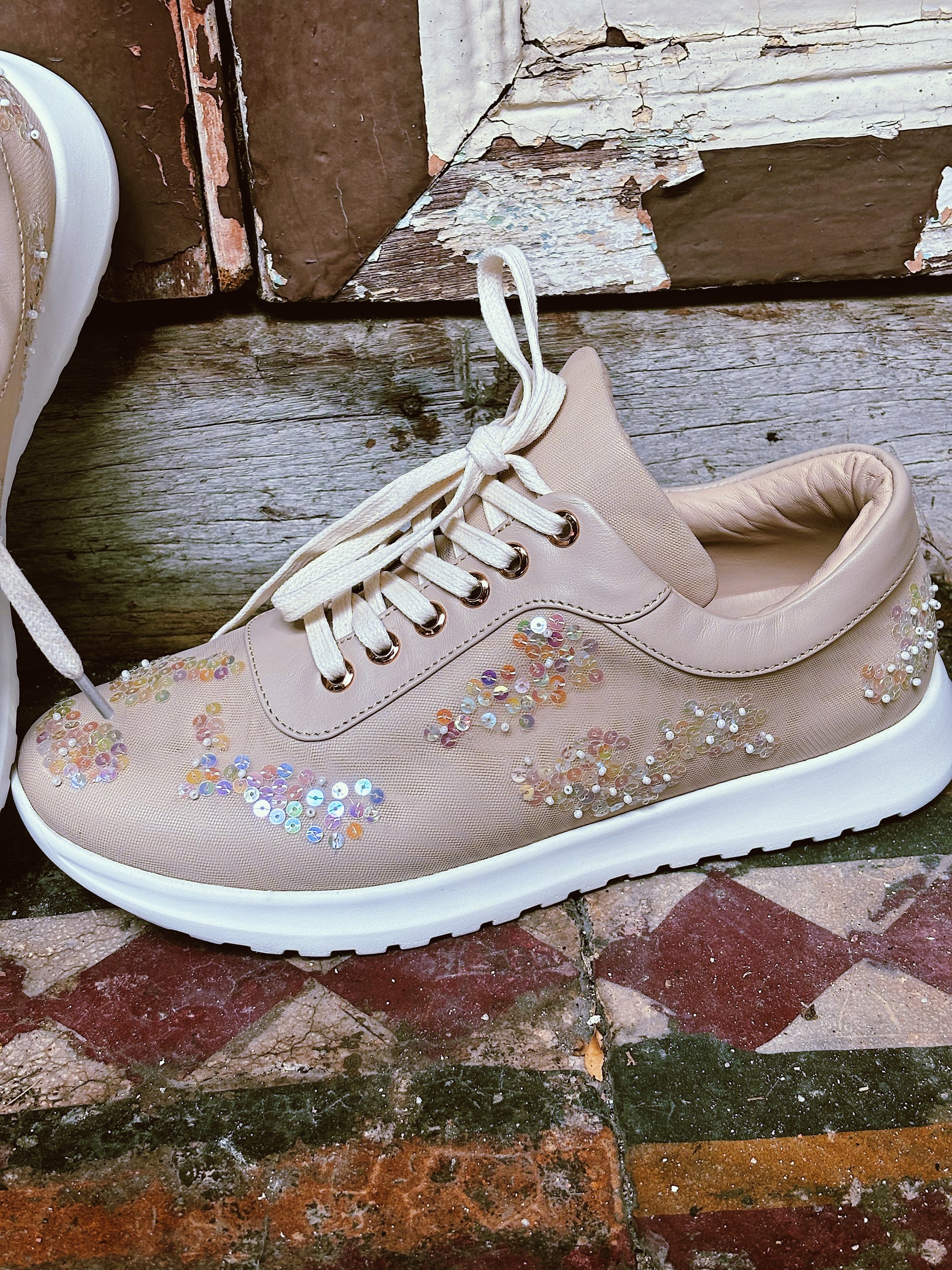 Kyoto trainers sequins beige bespoke 