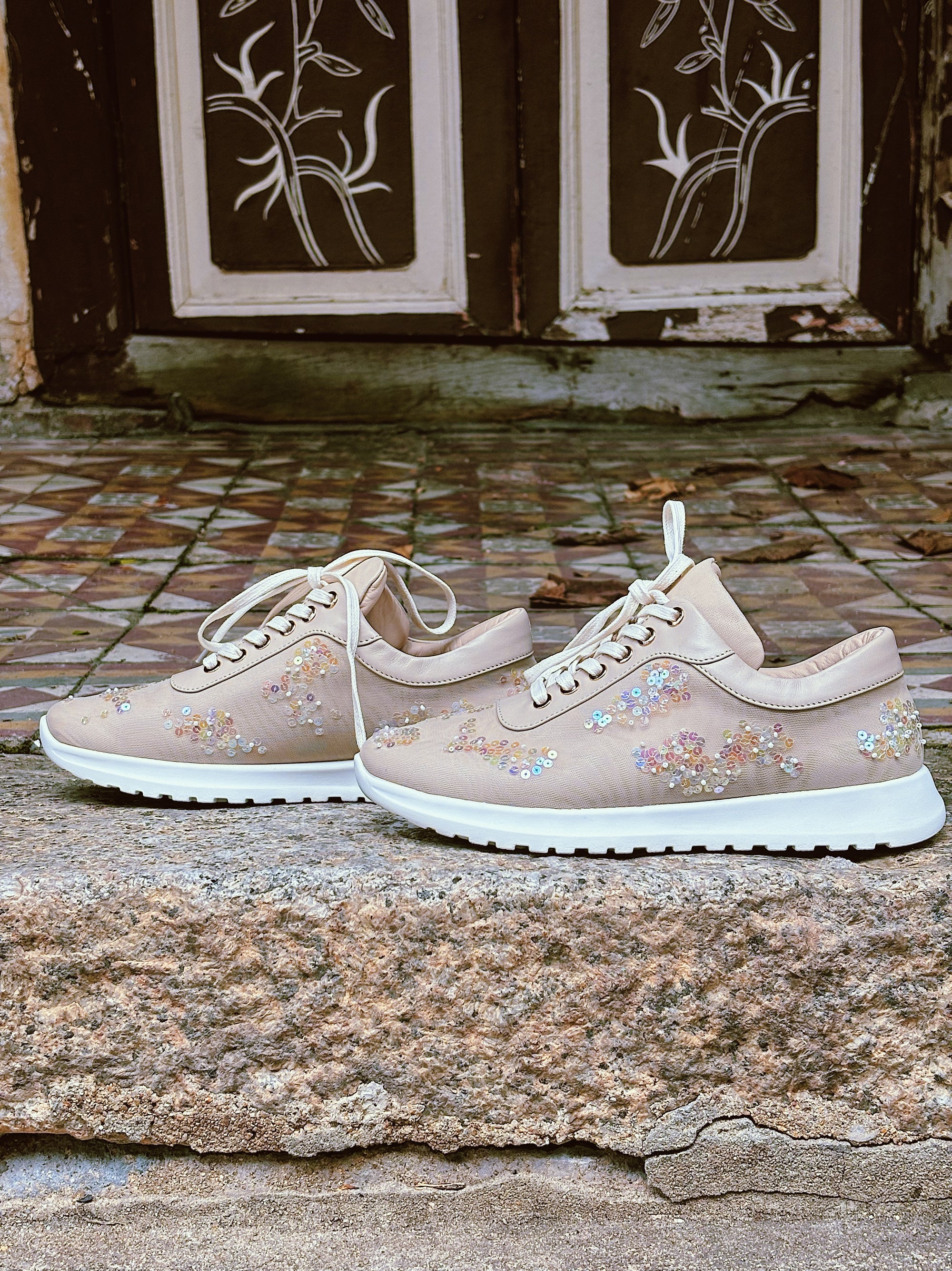 Kyoto trainers sequins beige bespoke 