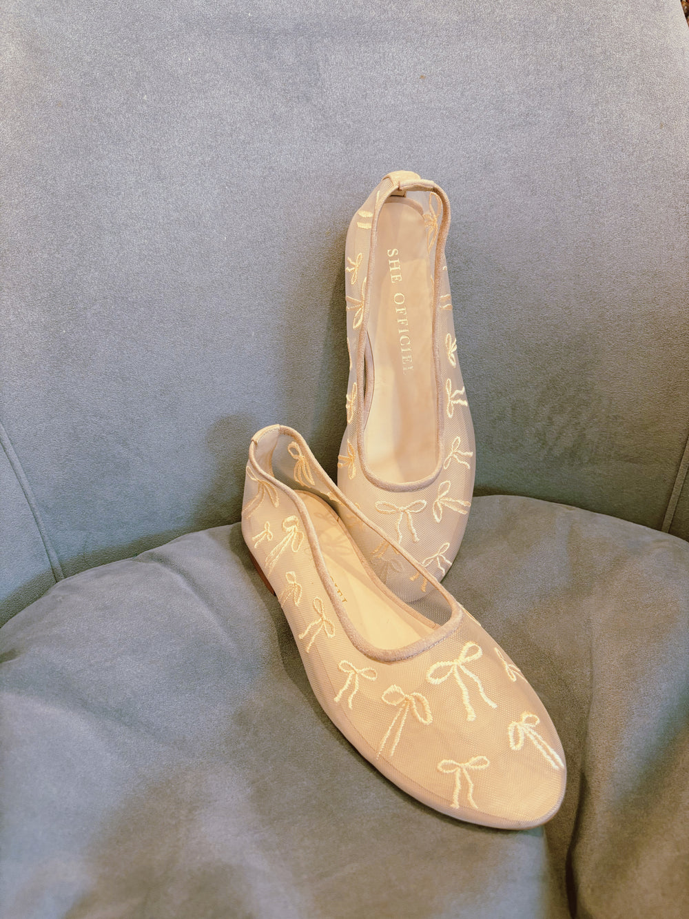 The Coquette Luxury Mesh Ballerina Flats - Baby Pink