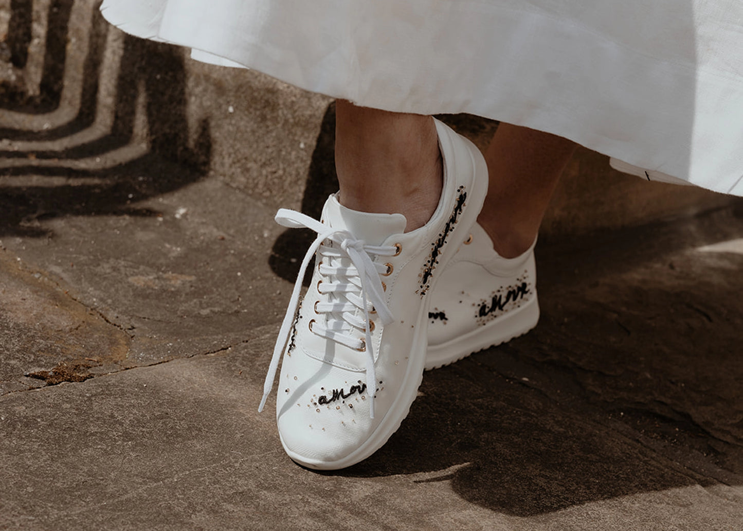 Handmade Calligraphy Embroidered Luxury Bespoke Shoes in White