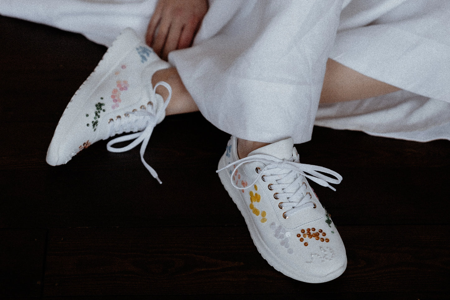 Sequins Pastel Bespoke Luxury Couture Trainers in Italian Tulle