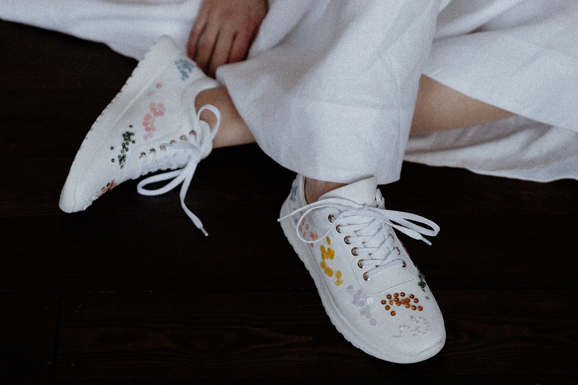 Sequins Pastel Bespoke Luxury Couture Trainers in Italian Tulle
