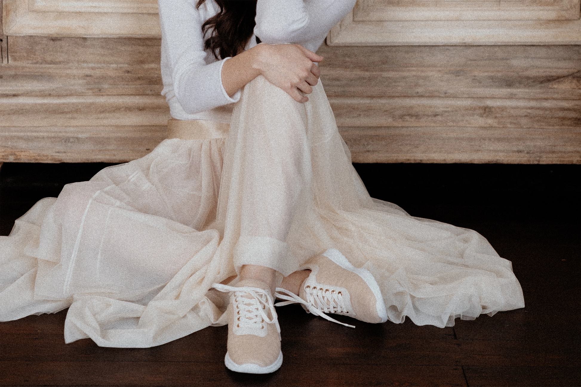 Blush and Beige Bespoke Luxury Couture Trainers in Italian Tulle
