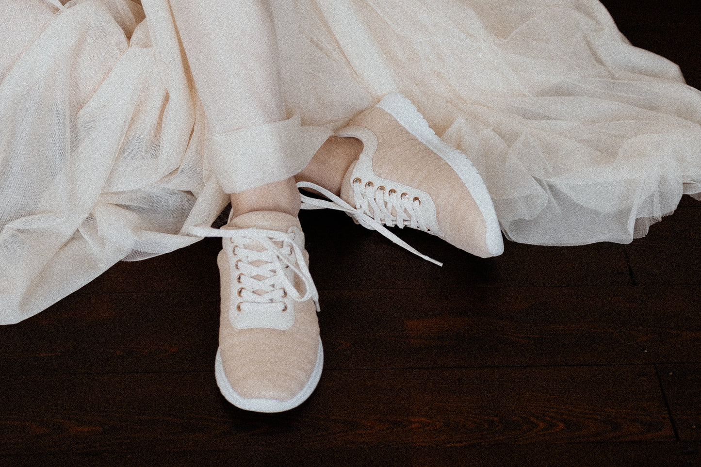 Blush and Beige Bespoke Luxury Couture Trainers in Italian Tulle