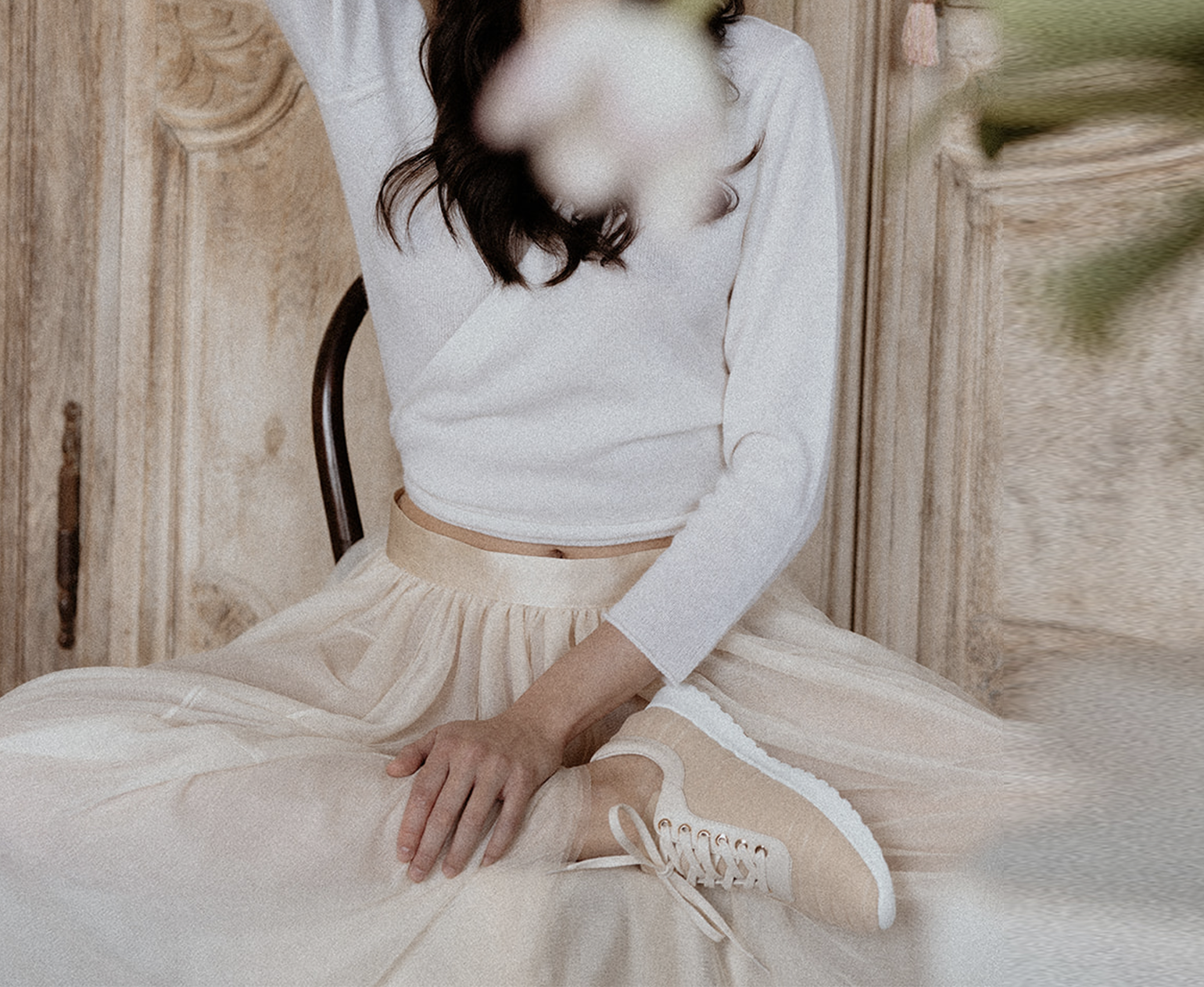 Blush and Beige Bespoke Luxury Couture Trainers in Italian Tulle