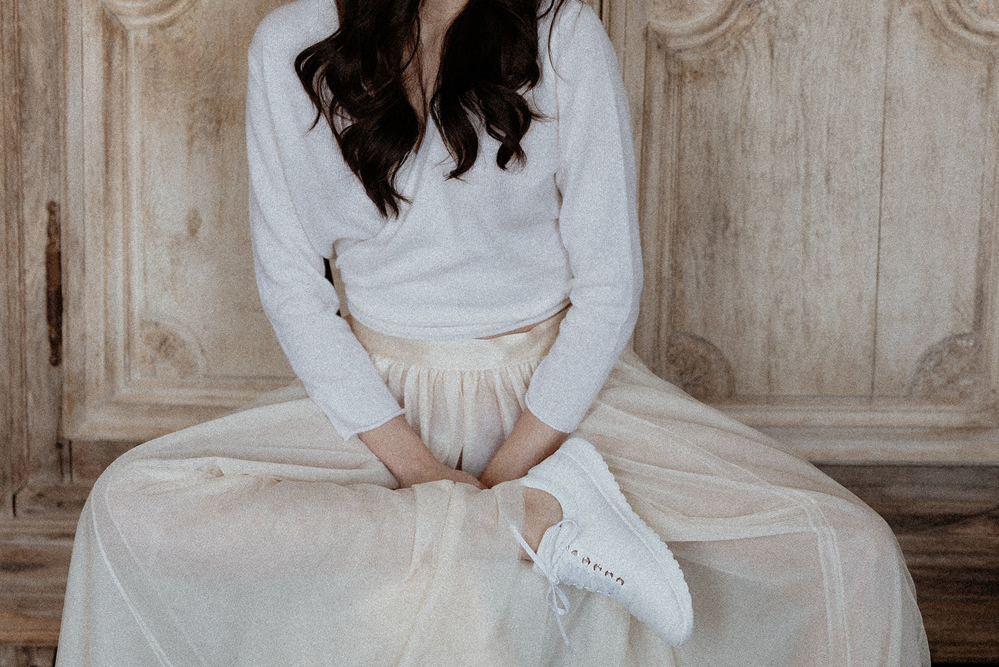 Off White Bespoke Luxury Couture Trainers in Tulle 