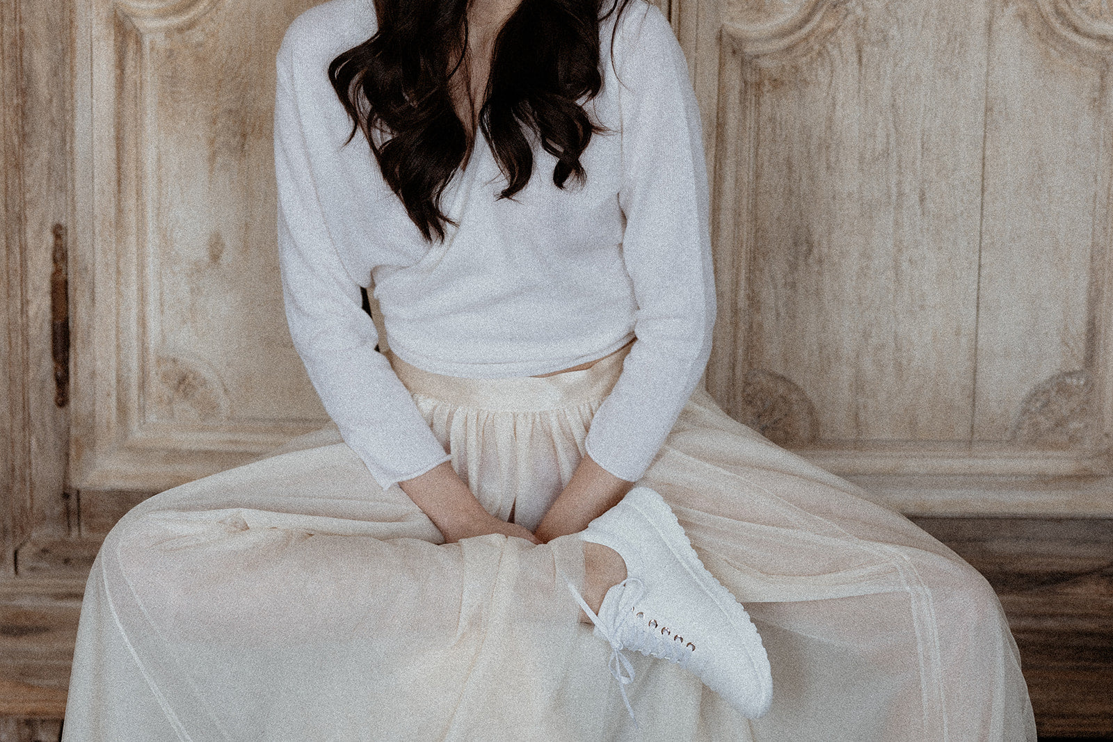 Off White Bespoke Luxury Couture Trainers in Italian Tulle 