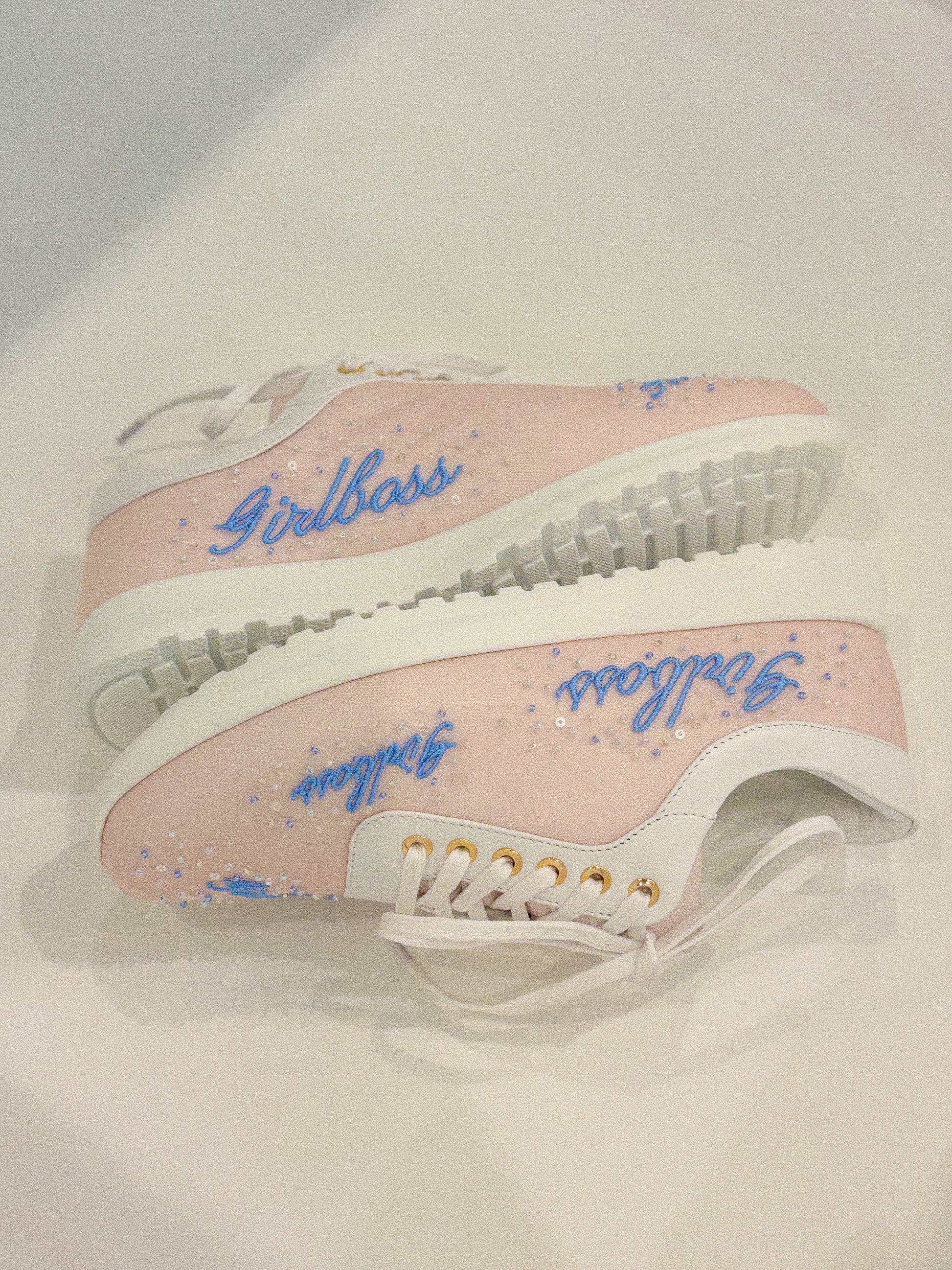 Limited edition feminine luxury trainer hand-sewn sequins embroidered Italian mesh pink blush sneaker