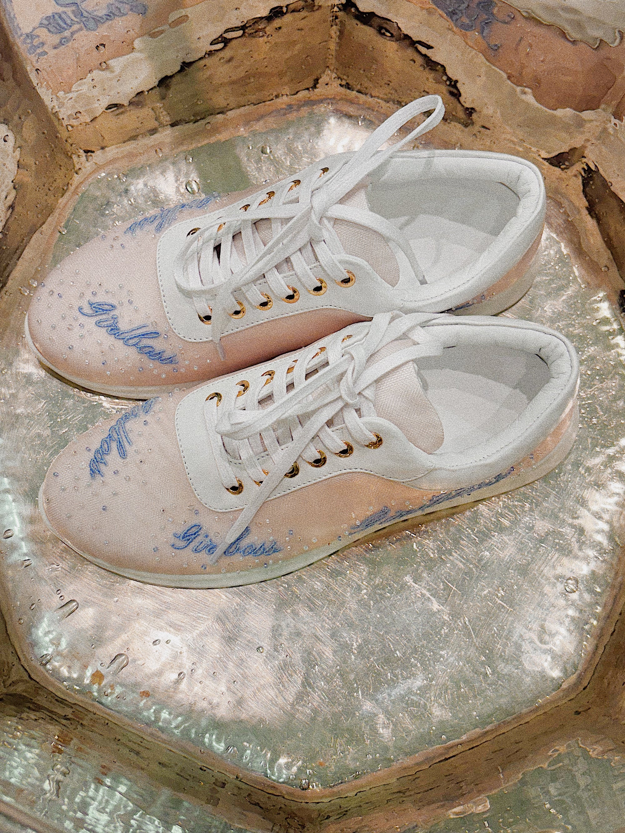 Girlboss limited edition pink blush trainer hand-embroidered Italian mesh sequins beads designer sneaker